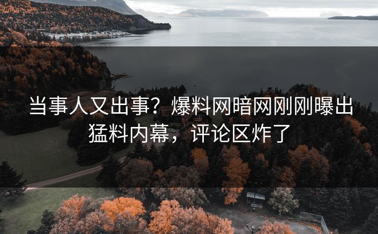 当事人又出事？爆料网暗网刚刚曝出猛料内幕，评论区炸了