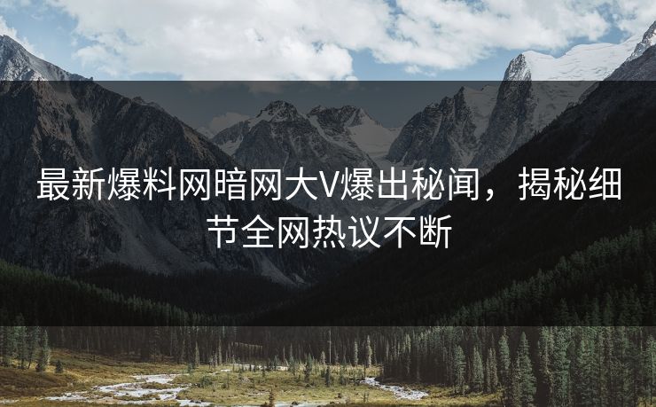 最新爆料网暗网大V爆出秘闻，揭秘细节全网热议不断