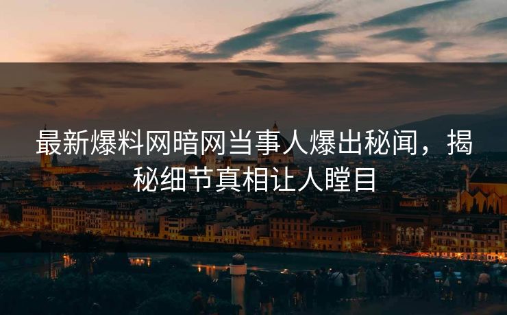 最新爆料网暗网当事人爆出秘闻，揭秘细节真相让人瞠目
