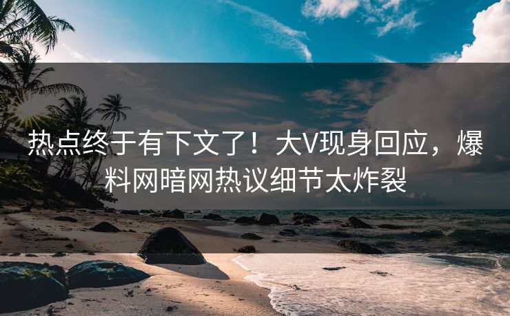 热点终于有下文了！大V现身回应，爆料网暗网热议细节太炸裂