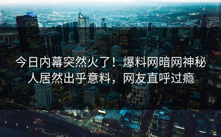 今日内幕突然火了!爆料网暗网神秘人居然出乎意料,网友直呼过瘾